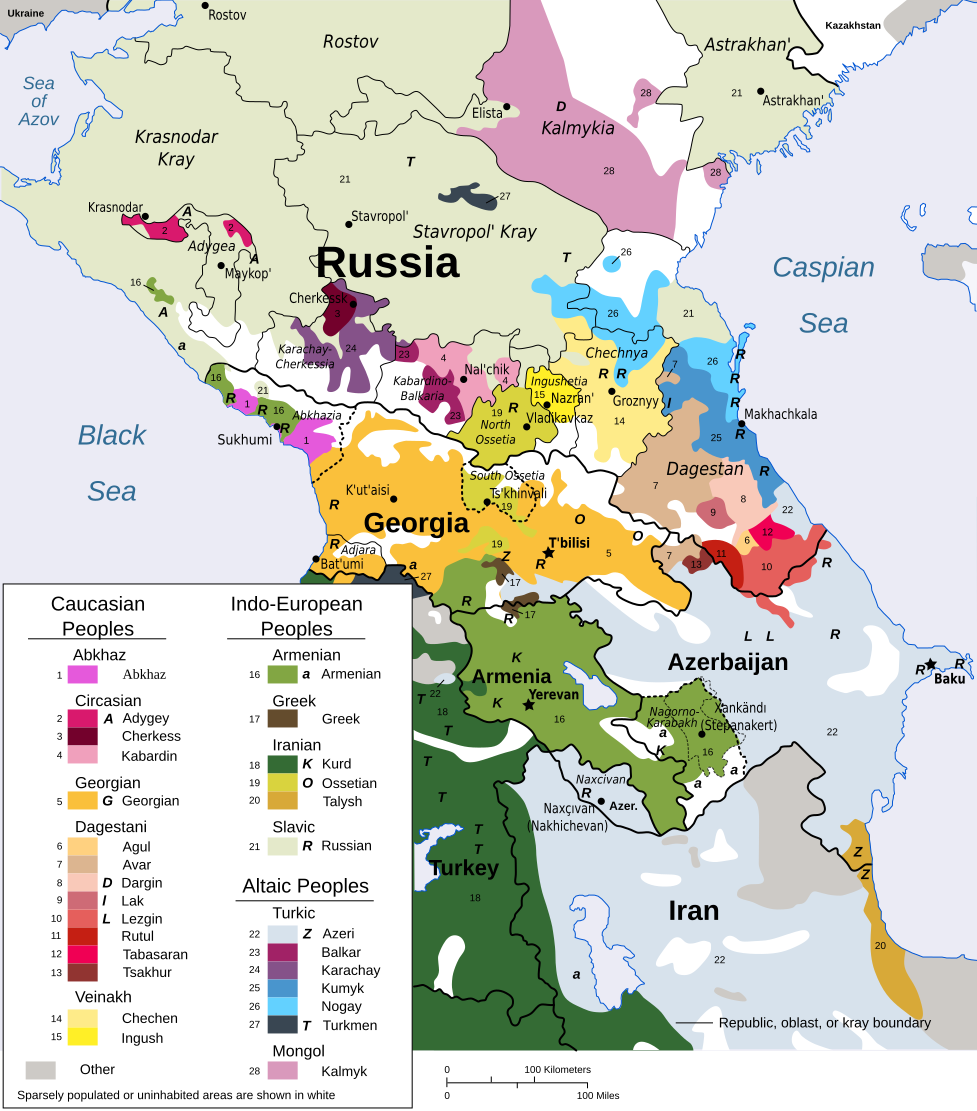 A colourful map of ethnolinguistic groups in the Caucasus region